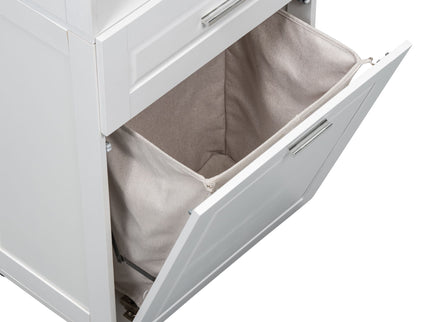 Tall Bathroom Cabinet With Tilt-Out Laundry Basket And Upper Storage