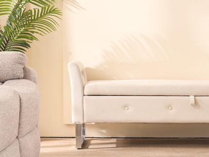 Wide Storage Soft Ottoman Bench With Armrests