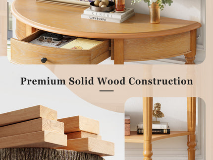 Half Moon Console Table With Drawer & Shelf