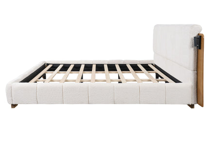 Modern Upholstered Platform Bed Frame With Built-In Reading Lights