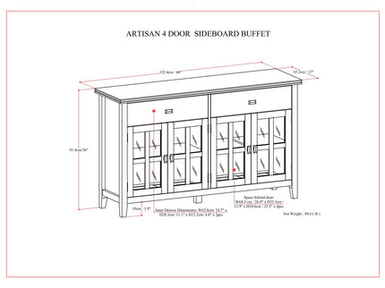 Artisan - Large 4 Door Sideboard Buffet - Dark Chestnut Brown