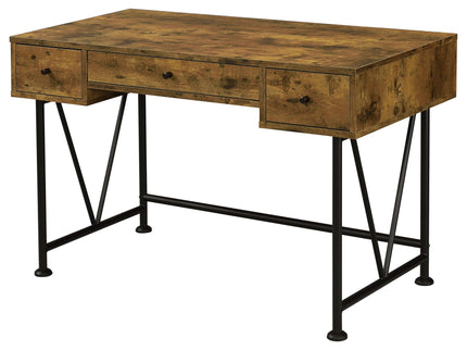Avon - 2 Piece Computer Desk And Bookcase With 3 Drawers - Rustic Brown