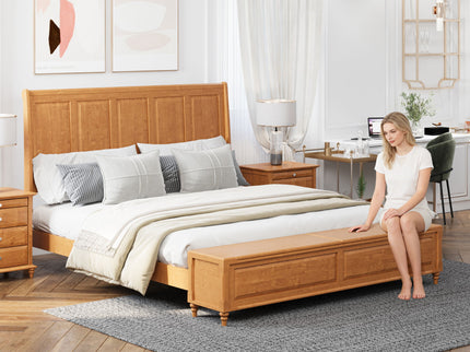 Sleigh Bed Frame With Tall Headboard And Storage Bench
