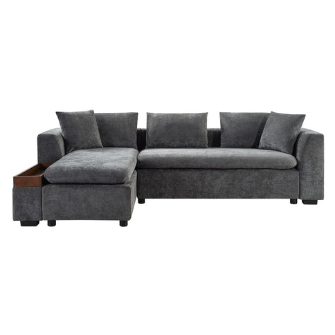 Modern L Shaped Sectional Sofa With Upholstery And Wooden Storage