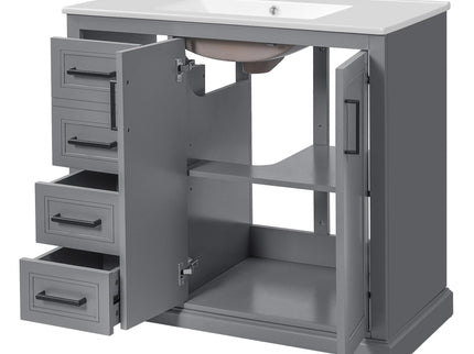 Bathroom Vanity With Sink, Soft Close Doors, Adjustable Shelf & 3 Drawers
