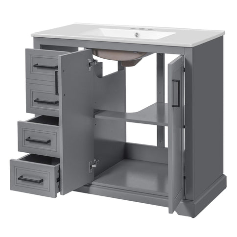 Bathroom Vanity With Sink, Soft Close Doors, Adjustable Shelf & 3 Drawers