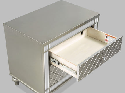 2 Drawer Nightstand With Diamond Patterned Fronts - Silver