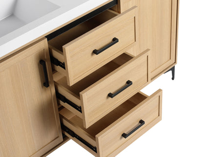 Original 60" Freestanding Bathroom Vanity With Double Resin Sink Plywood Soft Closing Doors & Drawers - Oak