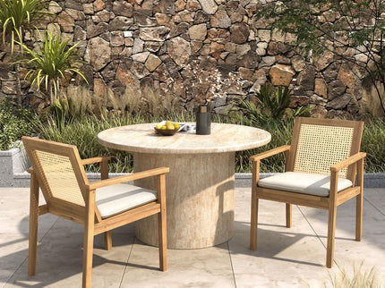 Preston - Outdoor Dining Chair With Cushion (Set of 2) - Teak / Beige