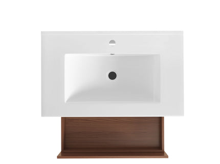 Wall Mounting Bathroom Vanity With Soft Close 2 Drawer, Sink - Reddish Brown