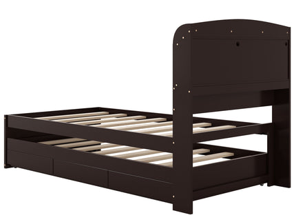 Platform Bed With LED Headboard, Charging Station, Trundle And 2 Drawers