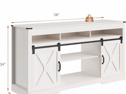 Farmhouse TV Stand With Sliding Barn Doors & Adjustable Storage
