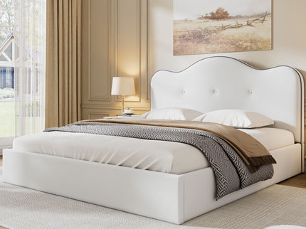 Upholstered Platform Bed With Sturdy Frame And Headboard