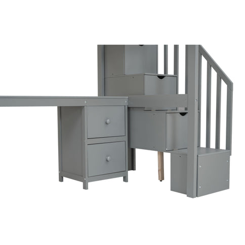 Loft Bed Frame With Built In Desk And Double Storage Drawers