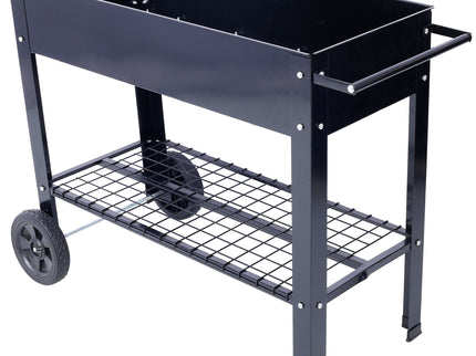 Elevated Mobile Raised Ergonomic Metal Planter Garden Bed With Wheels Powder Coated Steel - Black