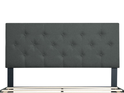 Modern Upholstered Platform Bed Frame With Button Tufted Fabric Headboard