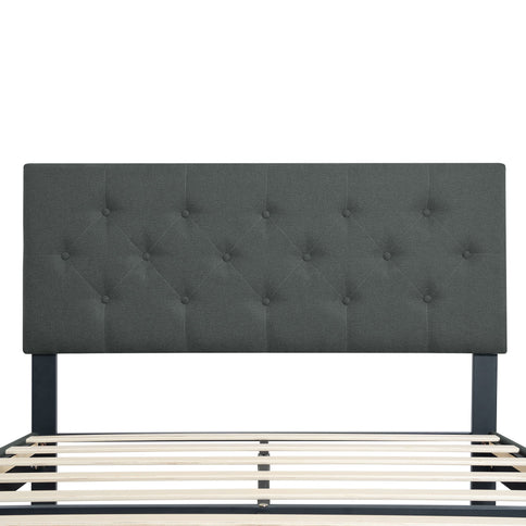 Modern Upholstered Platform Bed Frame With Button Tufted Fabric Headboard