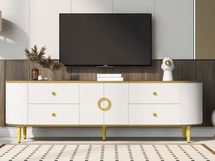 Modern TV Stand For TVs Up To 80", Entertainment Center With 4 Drawers And 1 Cabinet, Wood TV Console Table With And Handles For Living Room - White