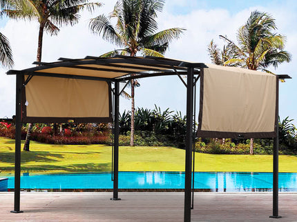 Outdoor Patio Pergola Gazebo - Steel Frame Sun Shelter With Retractable Canopy