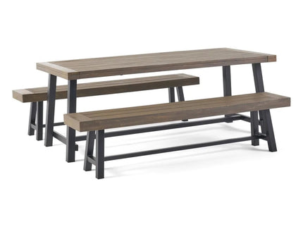 Outdoor 3 Piece Picnic Dining Set - Gray / Rustic Metal