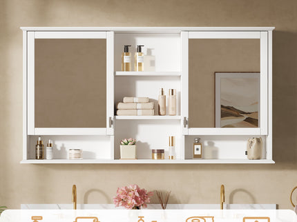 Wall Mount Mirror Cabinet With Adjustable Shelves - White