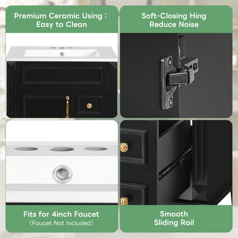 Bathroom Vanity With Sink, Compact Cabinet & 2 Drawers And Adjustable Shelf