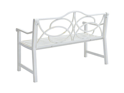 Outdoor Garden Patio Bench With Backrest And Armrest, Slatted Seat For Park, Yard & Porch, Balcony, Accommodates 2 - 3 People - White