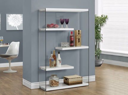 Bookshelf, Bookcase, Etagere, 5 Tier, Office, Glossy Contemporary & Modern - White