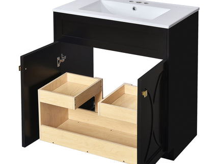 Bathroom Vanity With Sink, Freestanding Storage Cabinet With Handles, Soft Closing Doors