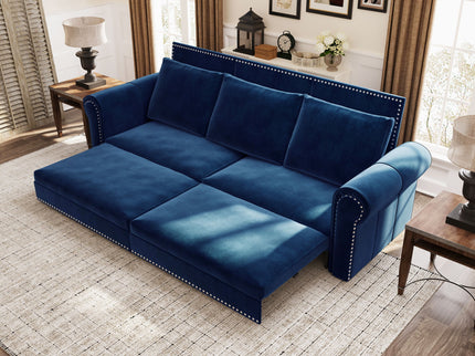 3 In 1 Convertible Sleeper Sofa With Nailhead Trim & Rolled Arm