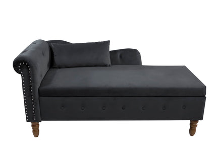 Chaise Lounge Indoor, Lounge Chair For Bedroom With Storage & Pillow, Modern Upholstered Rolled Arm Chase Lounge For Sleeping With Nailhead Trim For Living Room Bedroom Office