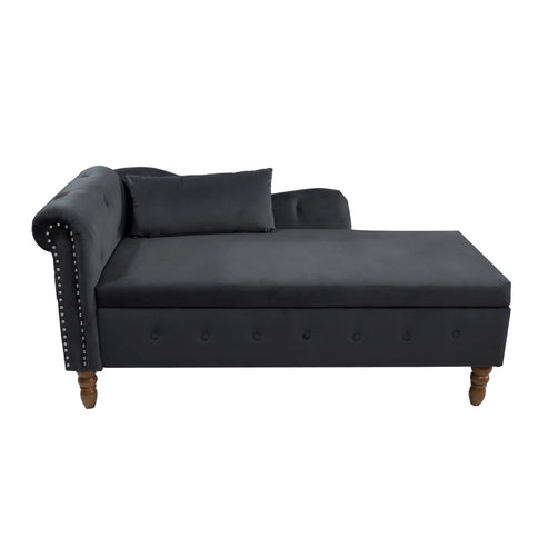 Chaise Lounge Indoor, Lounge Chair For Bedroom With Storage & Pillow, Modern Upholstered Rolled Arm Chase Lounge For Sleeping With Nailhead Trim For Living Room Bedroom Office