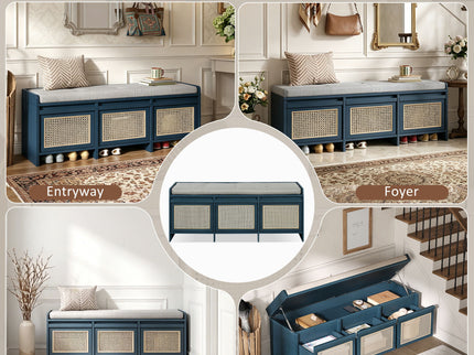 Entryway Shoe Bench With Drawers & Button Tufted Cushion