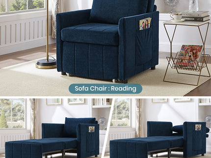 Upholstered Convertible Sleeper Sofa With 5 Position Backrest, Side Pockets, Storage