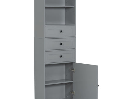 Tall Storage Cabinet With 3 Drawers And Adjustable Shelves For Bathroom