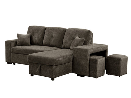 Reversible Sleeper Sectional Sofa Bed With Side Shelf And 2 Stools, Pull-Out L-Shaped Sofa Bed, Corner Sofa-Bed With Storage Chaise Left / Right Hande For Living Room