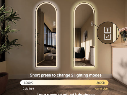 Arch Design LED Full Length Mirror, Dimmable, High Definition, Explosion Proof, 65" X 21" - Silver
