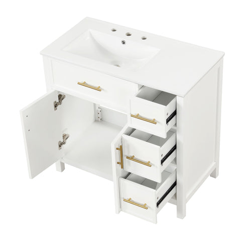 Modern Bathroom Vanity With Sink Top, 2 Doors And 3 Drawers