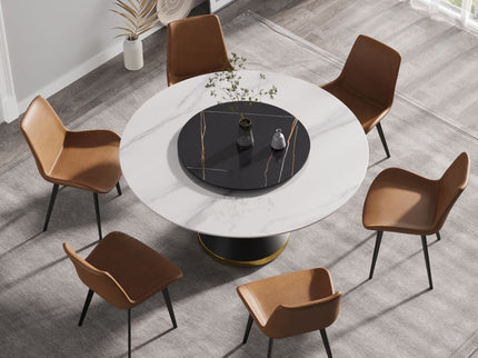 Modern Artificial Stone Round Carbon Steel Base Dining Table, Artificial Stone Turntable