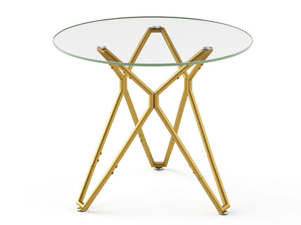 Modern Round Tempered Glass Dining Table With Sturdy Metal Legs For 1 - 4 People - Gold