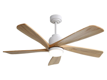 52" Smart Remote Control Ceiling Fan With Dimmable LED Light, 5 Blades, Reversible DC Motor - White