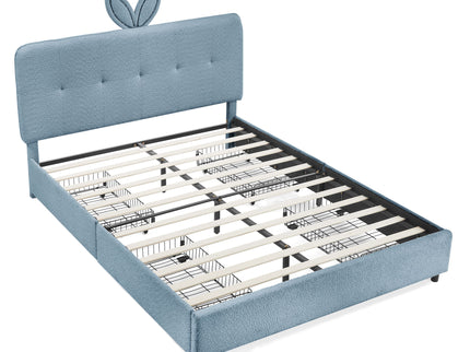 Upholstered Bed With Oversized Rabbit Ear Headboard, LED Lights & 4 Storage Drawers