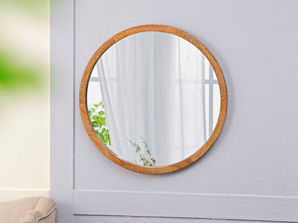 Circle Wall Mirror With Wooden Frame, Wall Mirror For Living Room