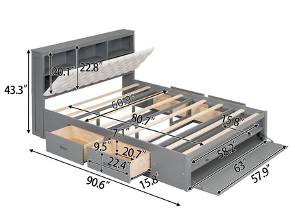 Platform Bed With Storage Headboard, Shoe Rack And 4 Drawers