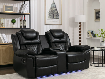 Home Theater Seating Manual Recliner Loveseat With Hide-Away Storage, Cup Holders And Led Light Strip For Living Room