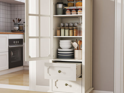 Minimalism Buffet Cabinet With Glass Doors And Double Drawer