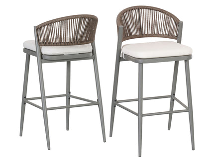 Outdoor Bar Height Metal Frame Counter Stools With Scallop Shaped Backrest & Water Resistant Cushions