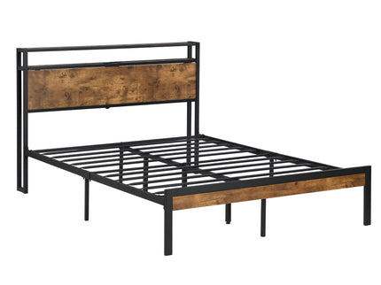 Platform Bed Frame With Wooden Headboard And Footboard, USB Liner