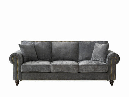 3 Seater Sofa With Tufted Upholstery, Rolled Arms, Nailhead Trim