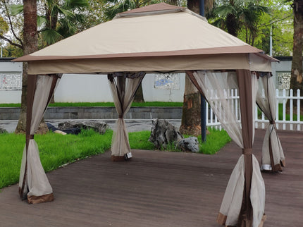 Outdoor Pop Up Gazebo Canopy With 2 Tier Soft Top And Removable Zipper Netting
